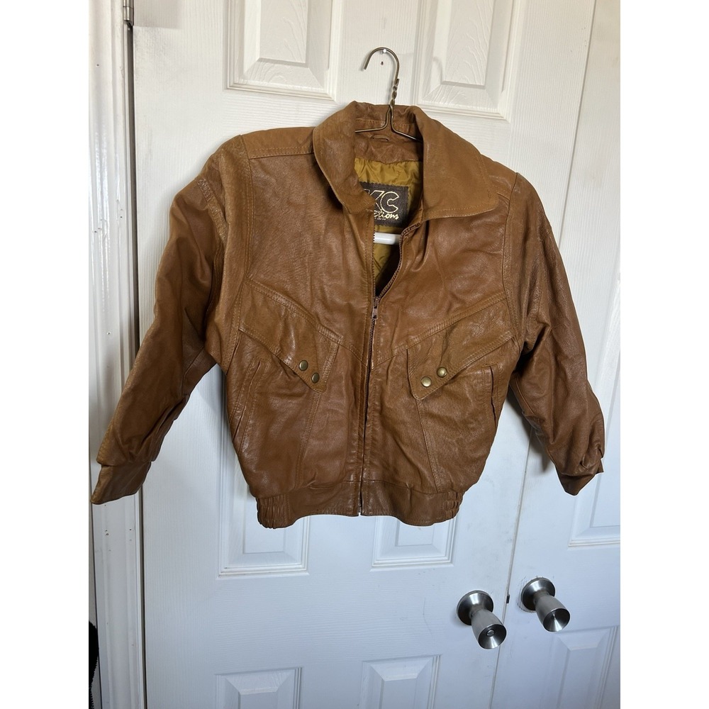 Vintage KC Collection Women's Western‎ Style Lined Leather Jacket Light Brown S